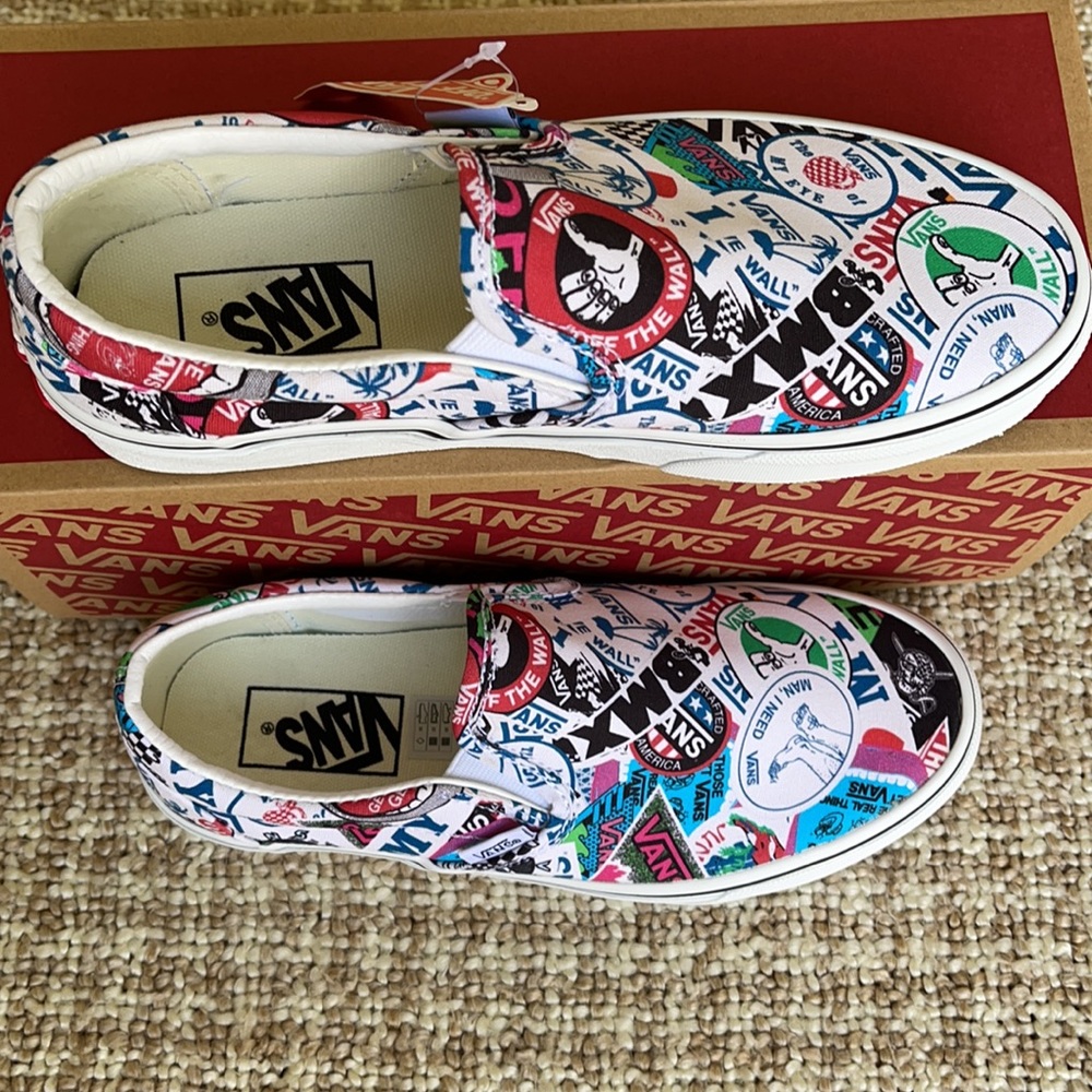 Vans Men’s Classic Slip On Vans Mash Up Stickers/Trwht sneakers - Picture 7 of 16